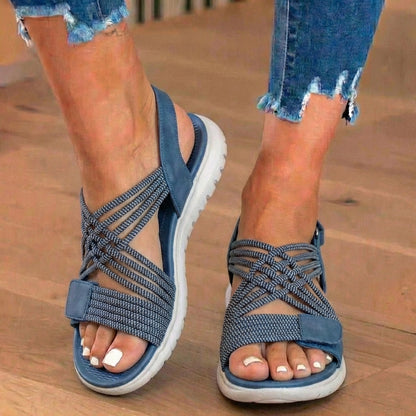 Orthopedic Mixed-Material Sandals - Crossover Straps & Dual-Tone Design