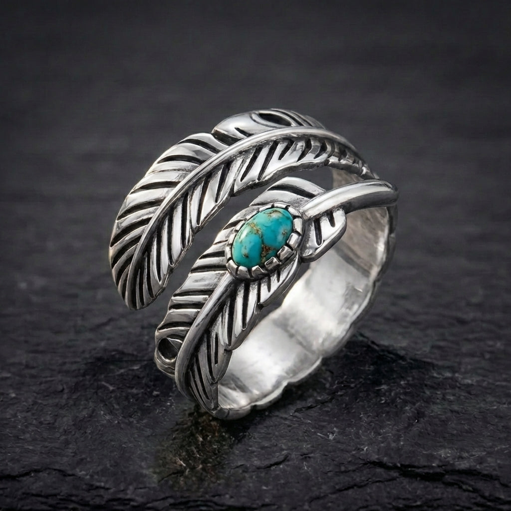 Vintage Turquoise Feather Ring 90579548