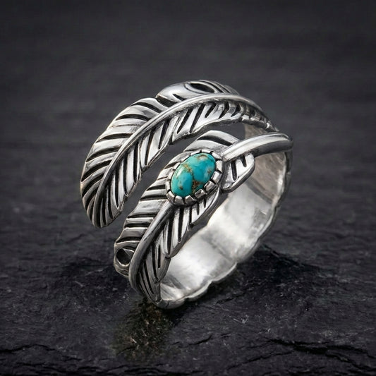 Vintage Turquoise Feather Ring 90579548
