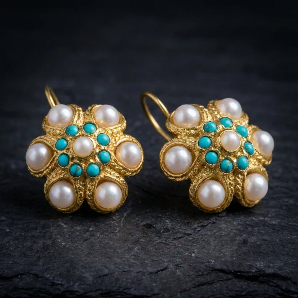 Vintage Pearl Turquoise Earrings 73155305