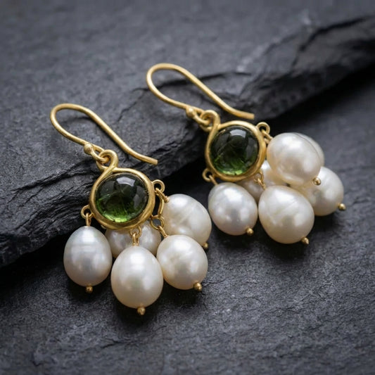Vintage Pearl Green Stone Earrings 49343250