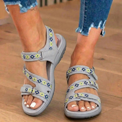 Orthopedic Synthetic Sandals - Tribal Print Straps & Multi-Adjustable Buckle Closure
