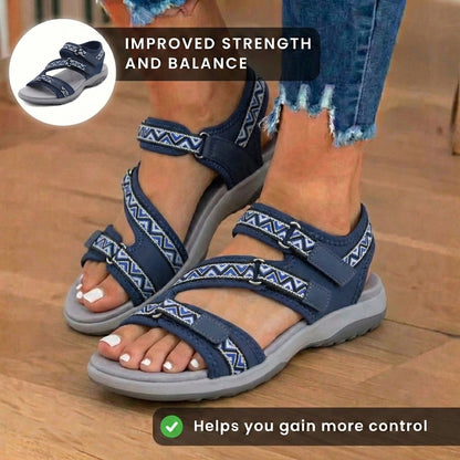 Orthopedic Synthetic Sandals - Tribal Print Straps & Multi-Adjustable Buckle Closure