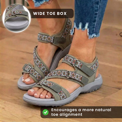 Orthopedic Synthetic Sandals - Tribal Print Straps & Multi-Adjustable Buckle Closure