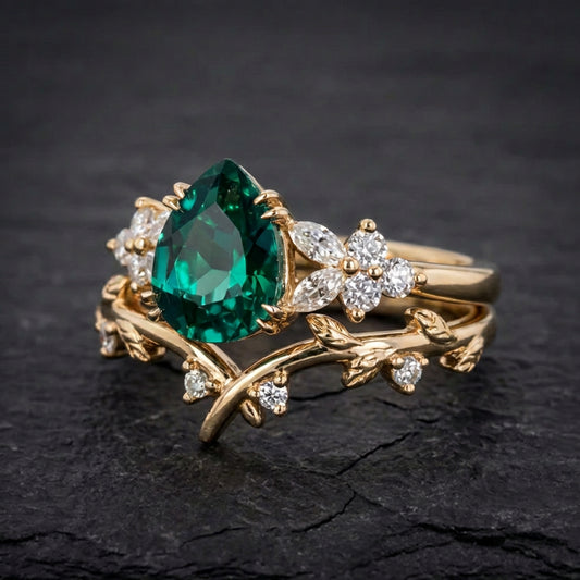 Elegant Emerald Leaf Ring 71901076