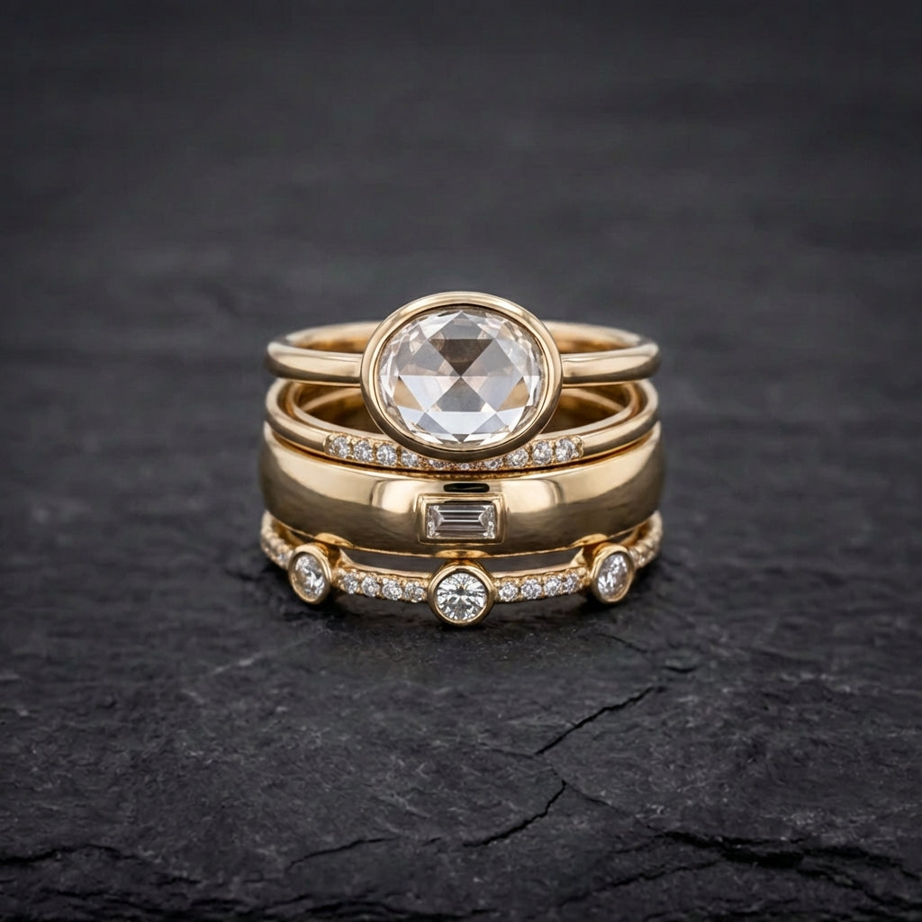 Elegant Gold Crystal Ring Set 70575370