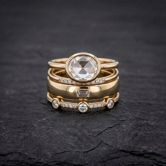 Elegant Gold Crystal Ring Set 70575370