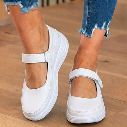 Orthopedic Leather Mary Jane Shoes - Adjustable Strap Closure & Platform Comfort Sole