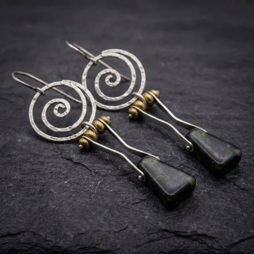 Vintage Spiral Stone Earrings 95720197