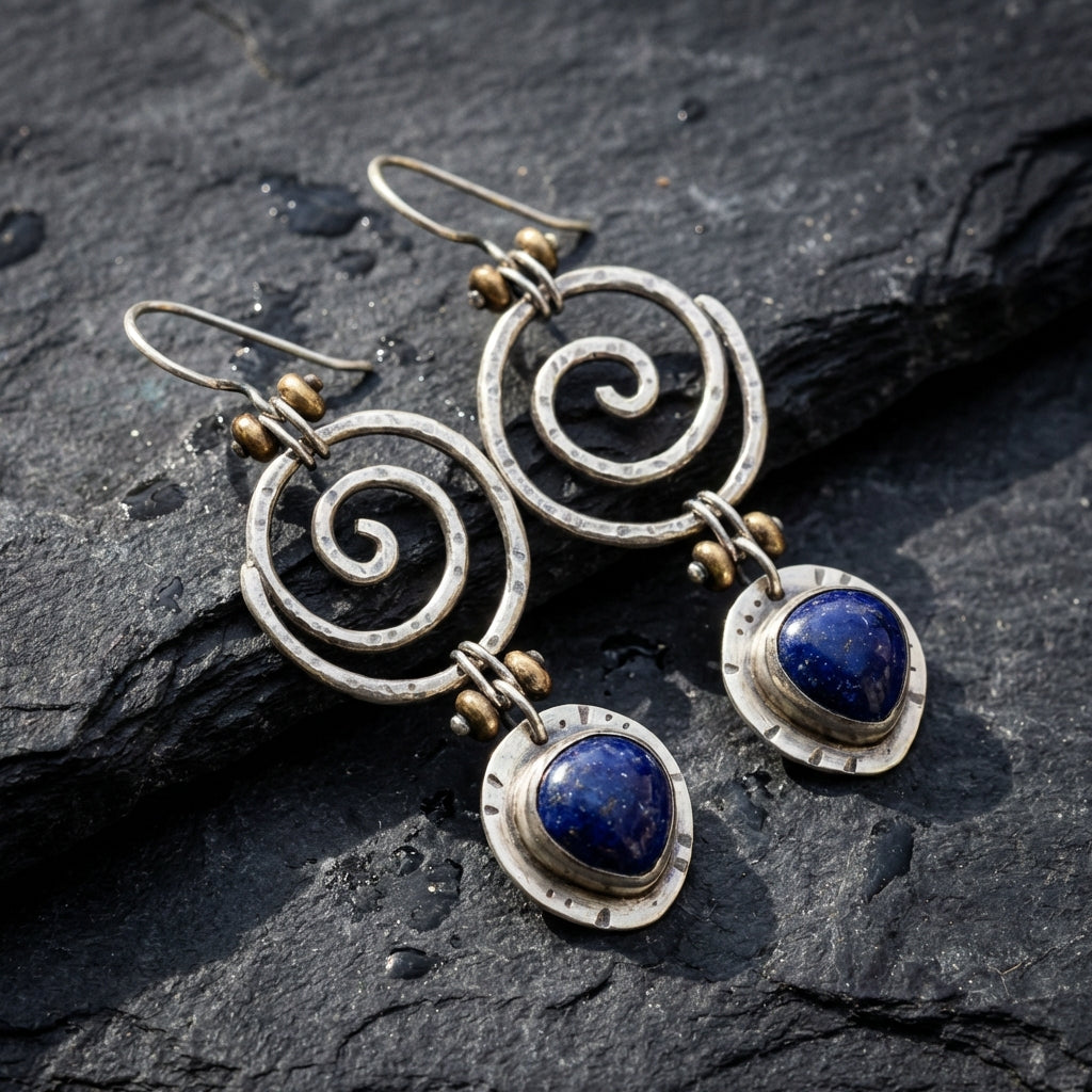 Vintage Spiral Lapis Earrings 99129055
