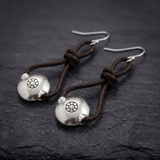 Vintage Silver Leather Earrings 57533282