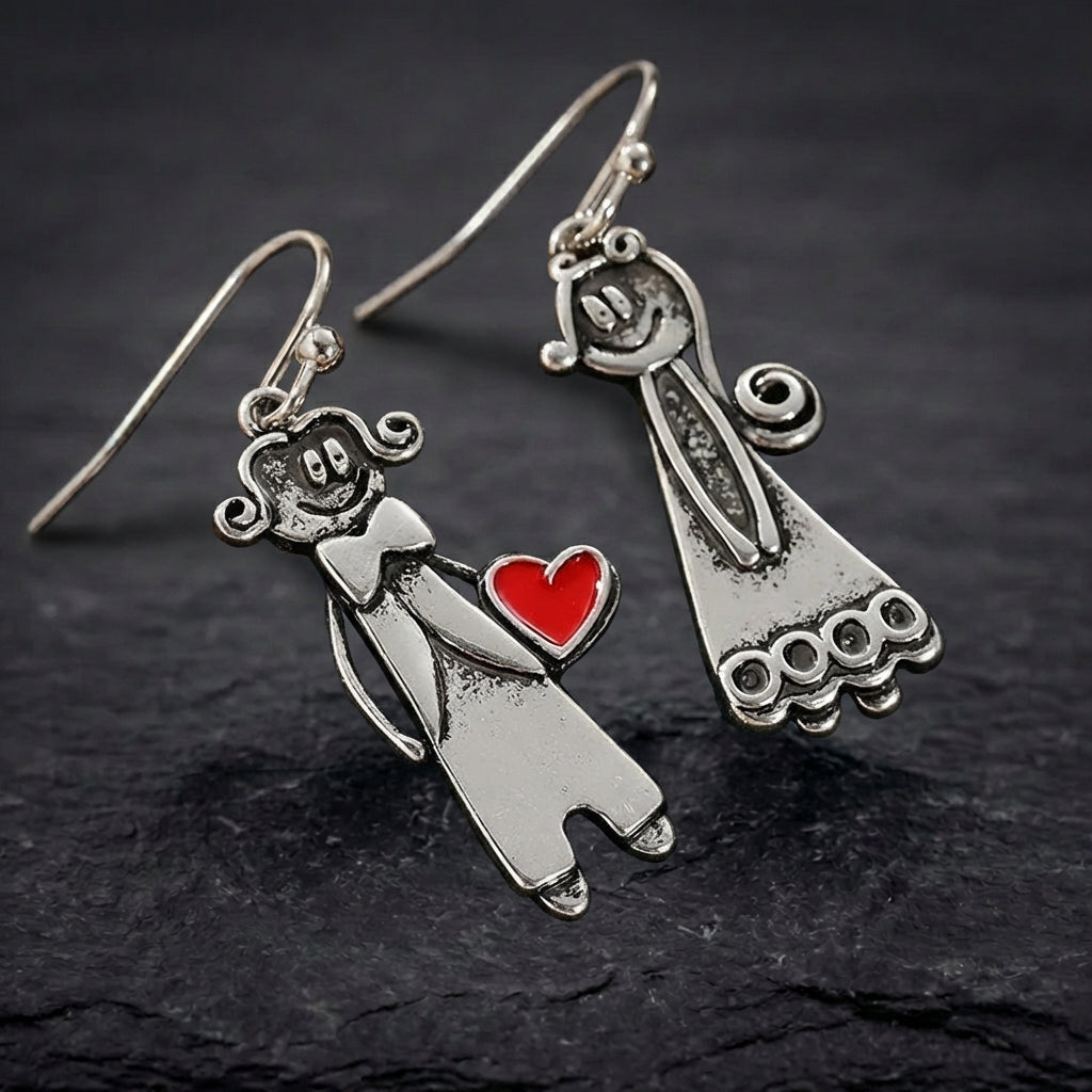 Vintage Couple Heart Earrings 65865394