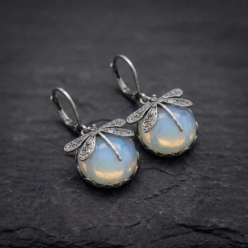 Elegant Dragonfly Opal Earrings 90659265