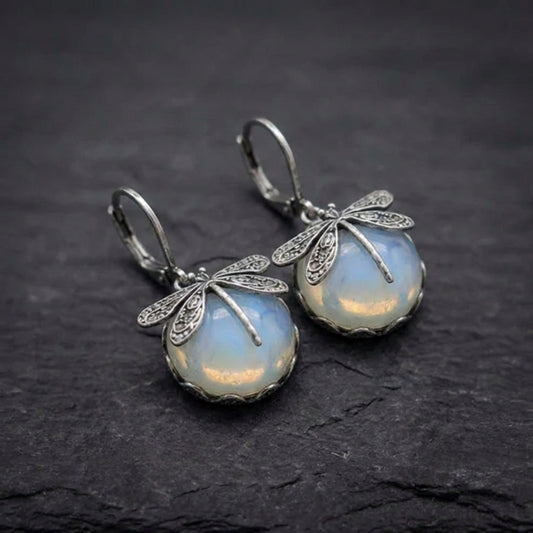 Elegant Dragonfly Opal Earrings 90659265