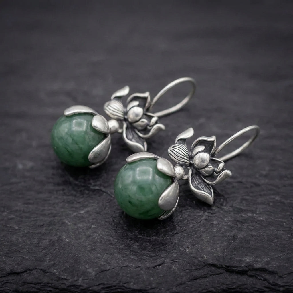Vintage Lotus Jade Earrings 01530501