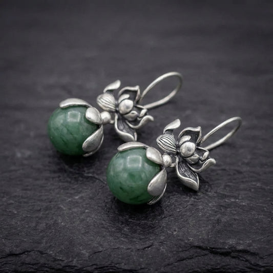 Vintage Lotus Jade Earrings 01530501