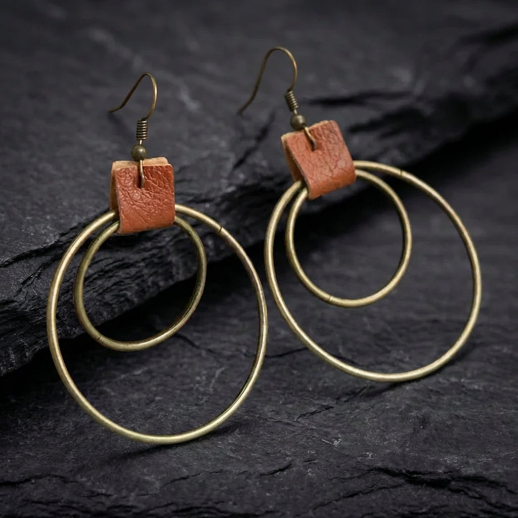 Vintage Leather Circle Earrings 78695082
