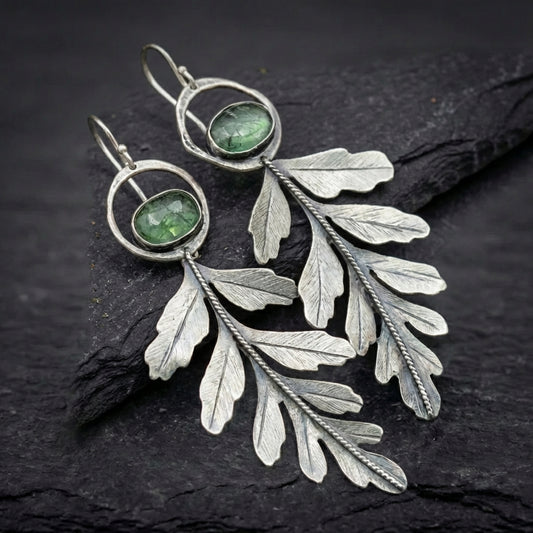 Vintage Leaf Green Stone Earrings 58305700