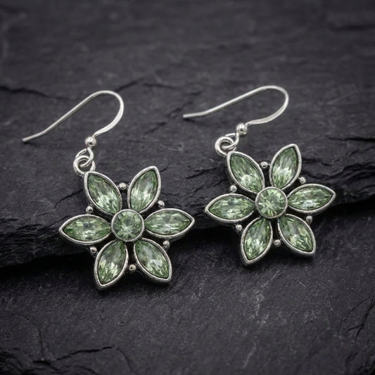 Vintage Green Stone Flower Earrings 25028001