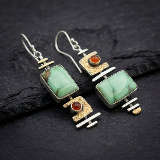 Vintage Geometric Green Stone Earrings 05651851