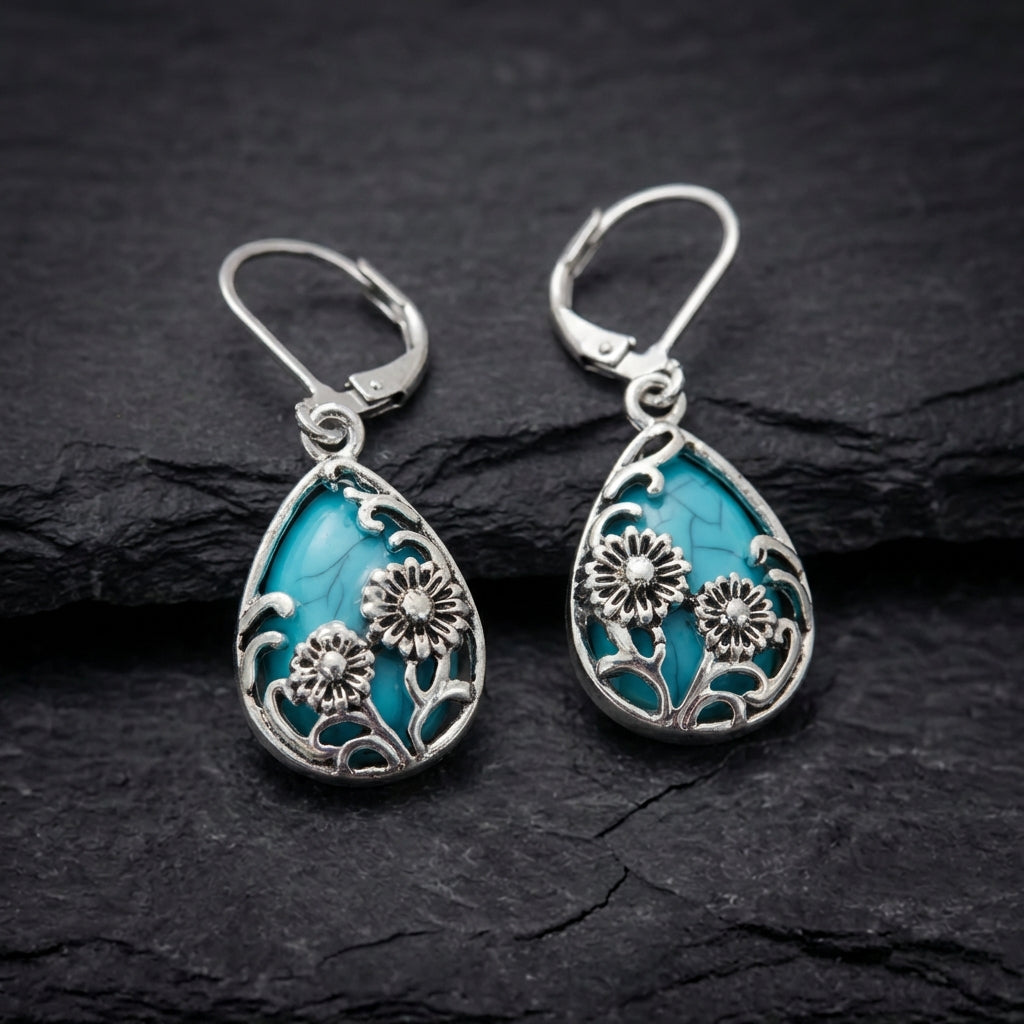 Bohemian Turquoise Flower Earrings 33575400