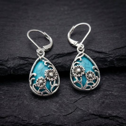 Bohemian Turquoise Flower Earrings 33575400