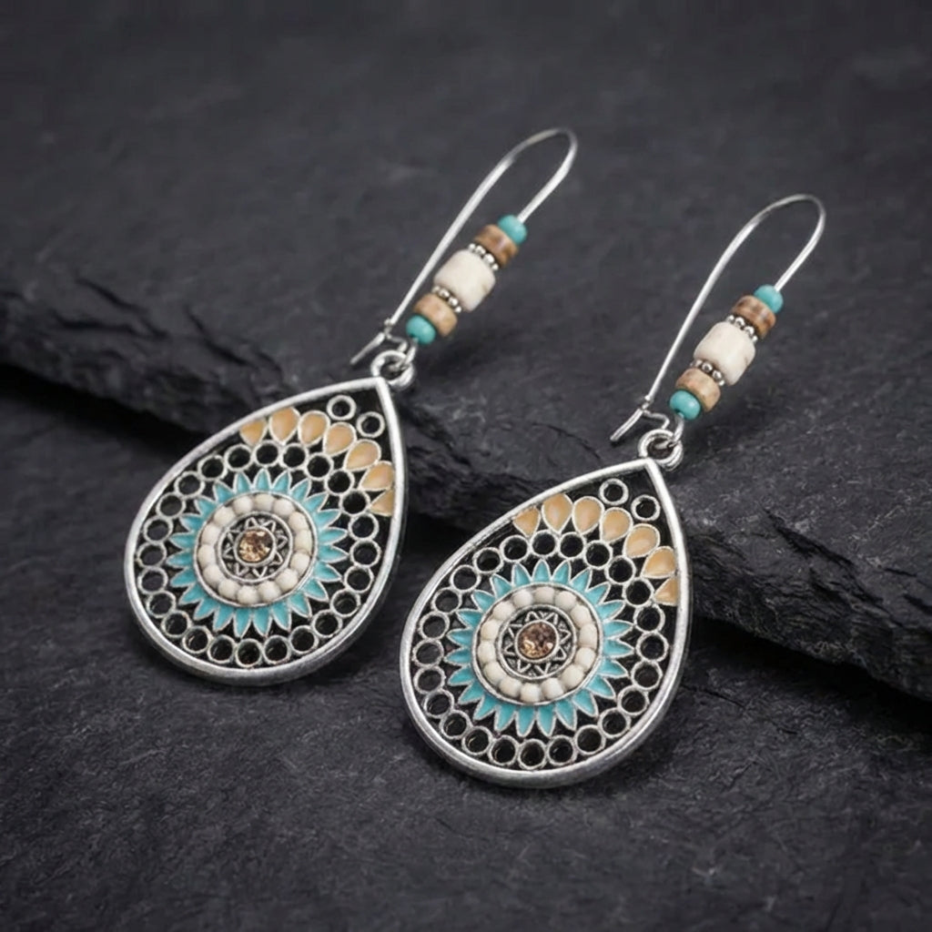 Bohemian Turquoise Flower Earrings 71818755
