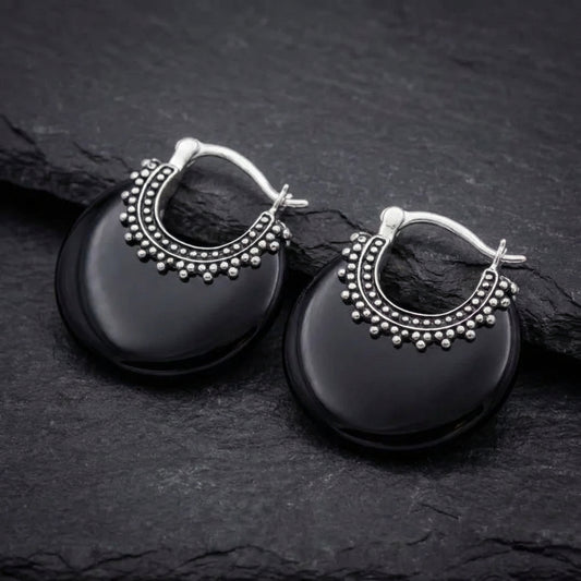 Vintage Black Onyx Hoop Earrings 79097261