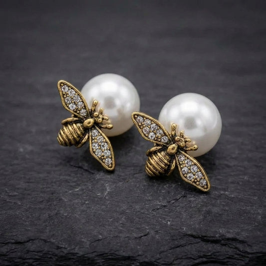 Vintage Bee Pearl Earrings 00546384