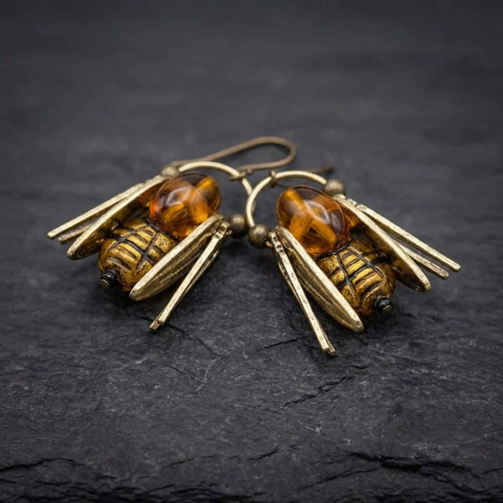 Vintage Amber Bee Earrings 32802368