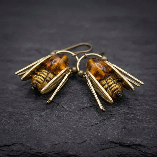 Vintage Amber Bee Earrings 32802368