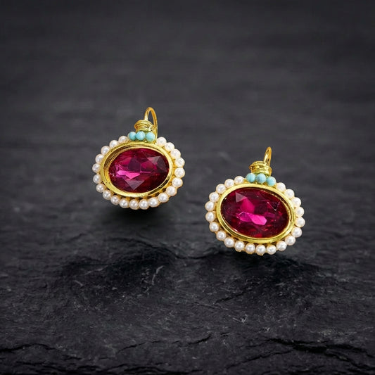 Elegant Ruby Pearl Earrings 24109960