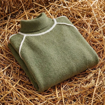 Cotton Turtleneck Sweater with Stripes