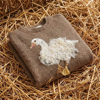 Cotton Sweater Brown with Goose