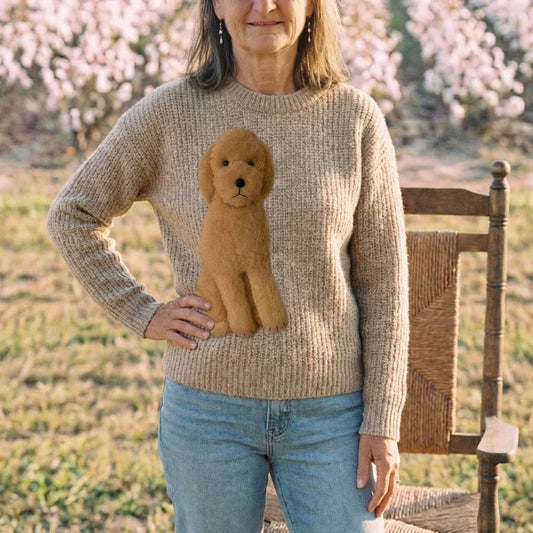 Cotton Sweater Cream with Brown Poodle