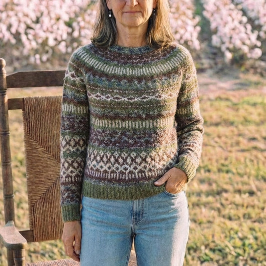 Cotton Sweater Olive with Abstract Pattern