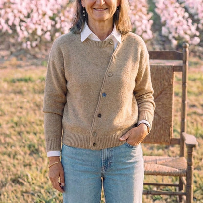 Cotton Cardigan with Diagonal Button Closure