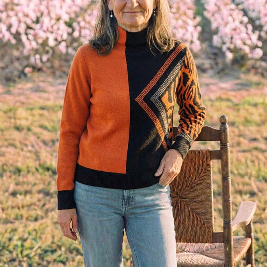 Cotton Sweater Orange with Graphic Details