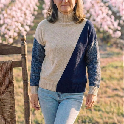 Cotton Two-Tone Sweater Beige-Navy