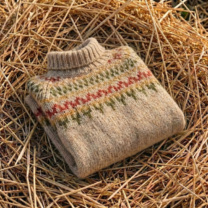 Cotton Sweater with Brown Fair Isle Yoke