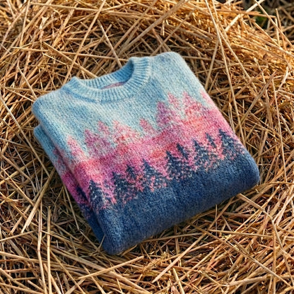 Cotton Sweater with Gradient Ombre Pink-Purple