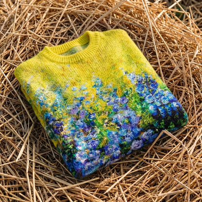 Cotton Sweater Yellow with Flower Pattern