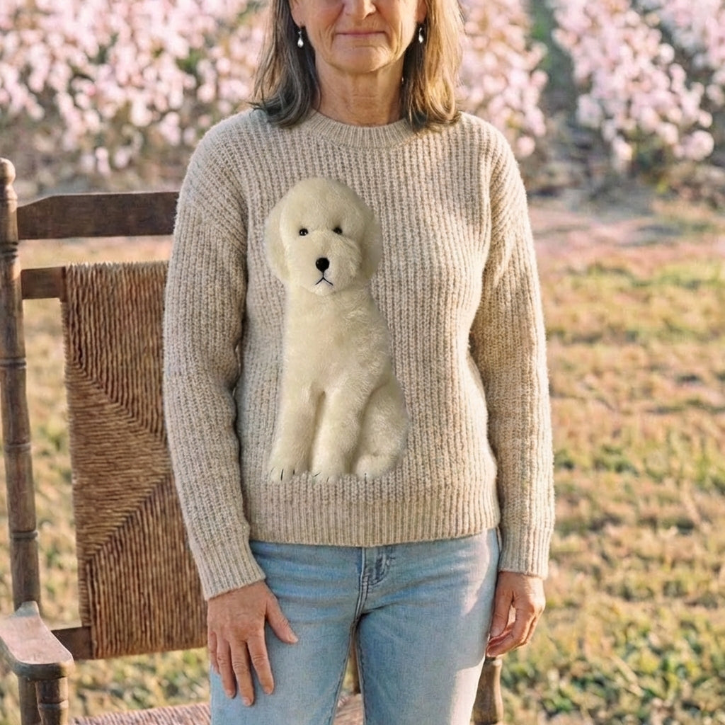 Cotton Sweater Cream with White Poodle