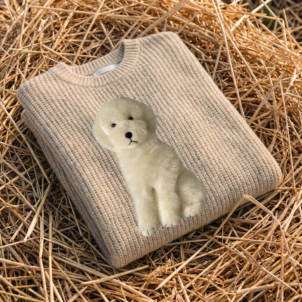 Cotton Sweater Cream with White Poodle