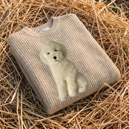 Cotton Sweater Cream with White Poodle