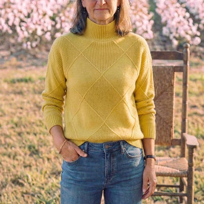Cotton Sweater with Woven Diamond Structure