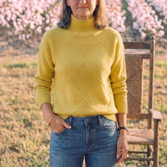 Cotton Sweater with Woven Diamond Structure