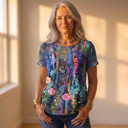 Top With Floral & Swirl Pattern