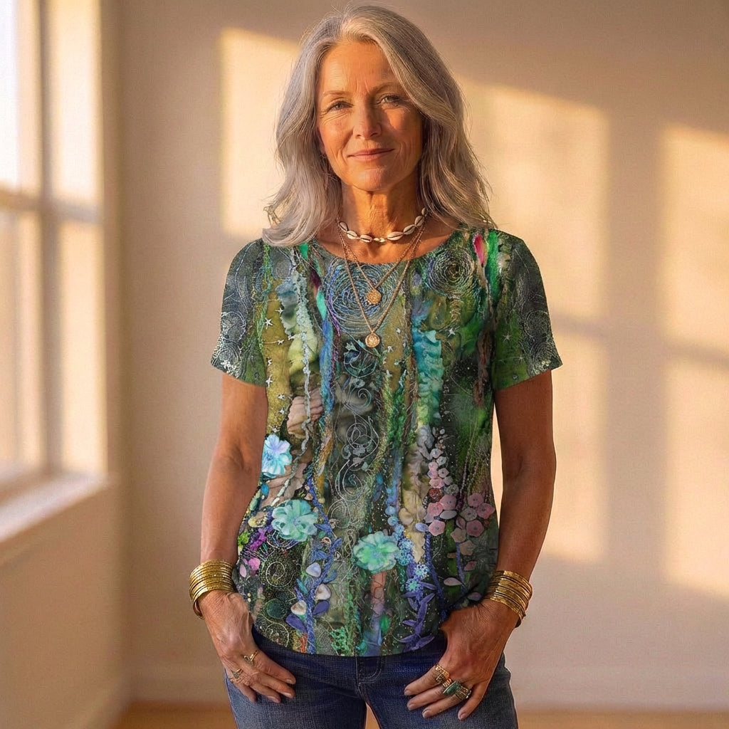 Top With Floral & Swirl Pattern