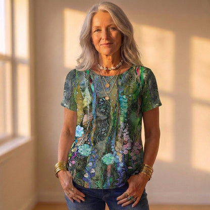 Top With Floral & Swirl Pattern